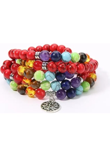 No.2 Boyutu 108 Doğal Taş 7 Çakra Şifa Mala Buda Boncuklu Kolye Meditasyon Yoga El Dua Hayat Ağacı ve Om Kolye Kolye (Yurt Dışından)