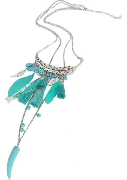 Mavi Trendy Uzun Çam Taş Tüyü Çok Renkli Kolye Püskül Kolye Yaprak Aksesuarları (Yurt Dışından)