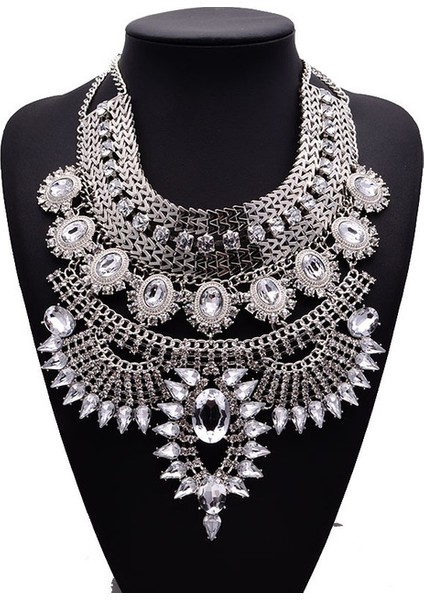 Gümüş Yeni Antik Kristal Cevheri Gerdanlık Lüks Gelin Taklidi Vintage Maxi Bildirimi Kolye Yaka Kadın Bijoux Aksesuar (Yurt Dışından)