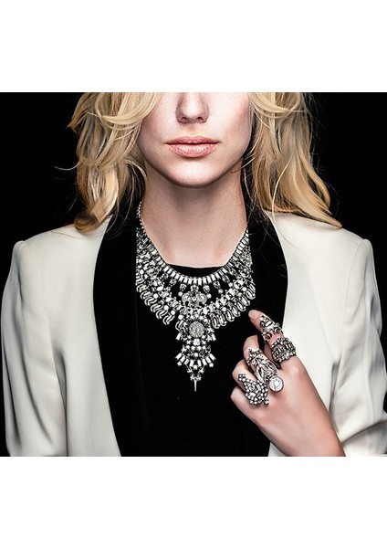 Gümüş Yeni Antik Kristal Cevheri Gerdanlık Lüks Gelin Taklidi Vintage Maxi Bildirimi Kolye Yaka Kadın Bijoux Aksesuar (Yurt Dışından) indirimleri