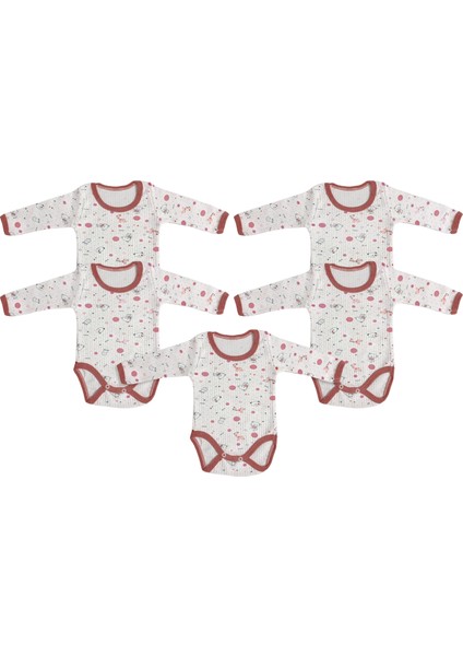 5'Li Çıtçıtlı Uzun Kollu Bebek Body - Bordo
