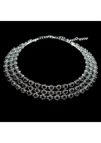 3sıra-Gümüş-Siyah Rhinestone Gerdanlık Kolye Tork Yaka Kadın Bildirimi Basit Açık Yaka Kolye Bayanlar Parti Punk Kristal Kolye (Yurt Dışından)