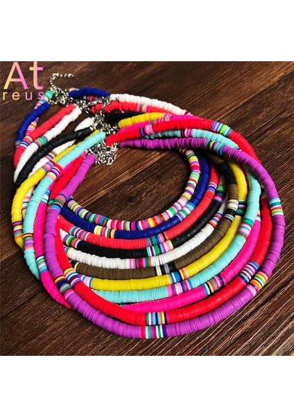 T20525HAKI 15 Renk Bohemian 6mm Polimer Kil Kolye Yumuşak Çömlek Gerdanlık Kolye Renkli Sörfçü Boncuk Yaka El Yapımı Kadınlar Takı Hediye (Yurt Dışından)