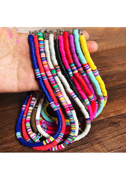 T20525HAKI 15 Renk Bohemian 6mm Polimer Kil Kolye Yumuşak Çömlek Gerdanlık Kolye Renkli Sörfçü Boncuk Yaka El Yapımı Kadınlar Takı Hediye (Yurt Dışından)
