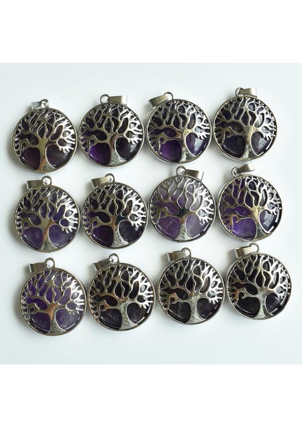 Turkuaz Lot Moda Doğal Ametist Lapis Alaşımı Hayat Ağacı Kolye Takı Aksesuarları Için Işaretleme (Yurt Dışından)