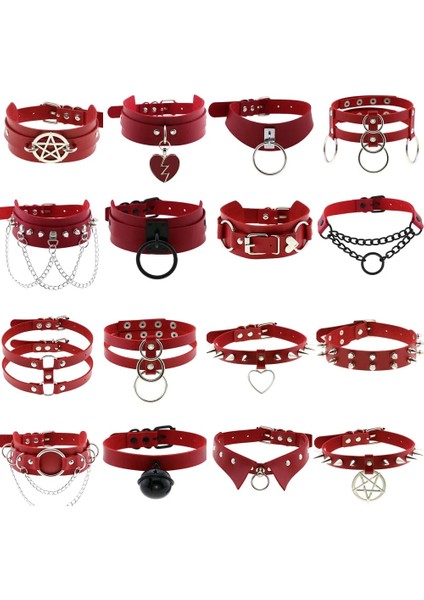 Xqlj-Kırmızı Dıezı Erkekler Harajuku Kırmızı Pu Deri Kolye Gerdanlık Kadın Bayanlar Punk Gotik Vintage Bildirimi Yaka Kolye Kolye Yeni Takı (Yurt Dışından) fiyatları