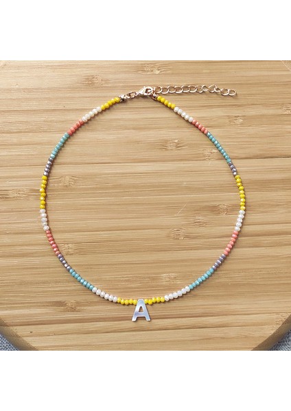 M Tarzı No.2 Boyutu Kolye Renkli Kristal Boncuk Kolye Moda Kabuk Mektup Kolye Adı Gerdanlık Kadın Gökkuşağı Boyun Aksesuarları Takı (Yurt Dışından)