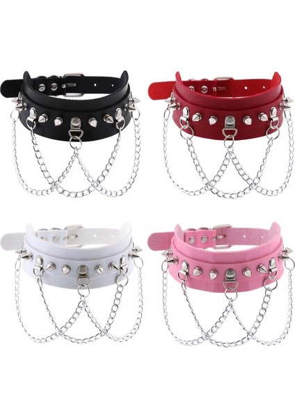 Pembe Gotik Pu Deri Gerdanlık Kolye Kadın Erkek Kız Erkek Için-Punk Rock Gerdanlık Zincir Metal Kolye Cadılar Bayramı Partisi Kostüm Için (Yurt Dışından)