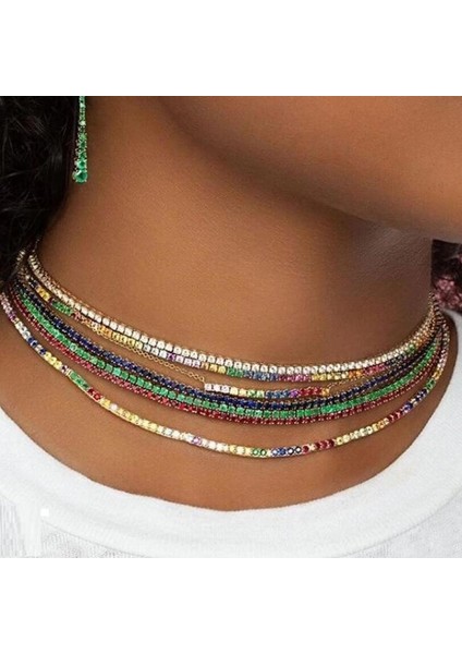 Q Renkli Cz Teoker Kolye Beyaz Pembe Yeşil Altın Renk Buzlu Out Bling 5A 5mm Kübik Zirkonya Teoker Takı Parti (Yurt Dışından) modelleri