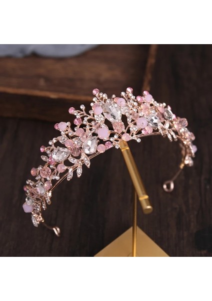 Altın Gül Altın Gümüş Renk Pembe Kristal Gelin Tacı ve Taç El Yapımı Kraliçe Prenses Diadem Küpe ile Kadın Düğün Aksesuarları (Yurt Dışından) indirimleri