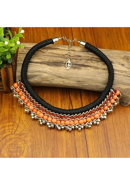 Turuncu Vintage Etnik Çingene Turuncu Boncuk Hint Kolye Collare Bayan Bildirimi Takı Siyah Kolye Kolye (Yurt Dışından) fiyatları