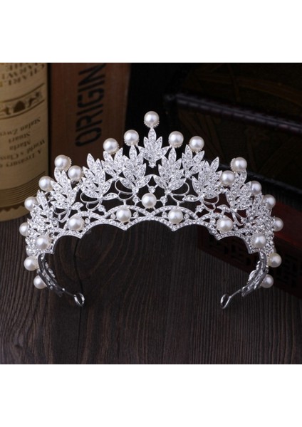 Gümüş Kristal Inci Gelin Takı Seti Rhinestone Kolye Küpe Tiara Taç Seti Kadınlar Için Gelin Parti Kraliçe Düğün Takı Seti (Yurt Dışından)