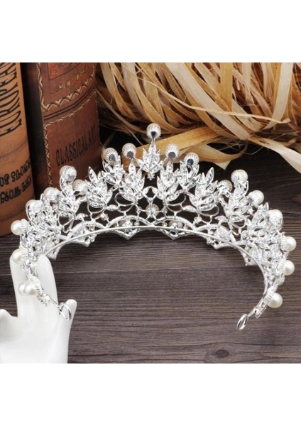 Gümüş Kristal Inci Gelin Takı Seti Rhinestone Kolye Küpe Tiara Taç Seti Kadınlar Için Gelin Parti Kraliçe Düğün Takı Seti (Yurt Dışından)