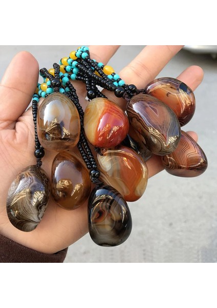 1 Adet Doğal Cilalı Akik Palm Taş Kolye Zarif Sarılmış Sardonyx Kolye Kazak Zinciri (Yurt Dışından) fiyatları