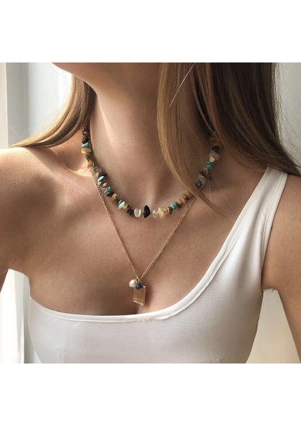 Labradorit Doğal Taş Kolye Yaz Plaj Mix Kuvars Akik Aventurin Ametist Kadın Moda Gerdanlık (Yurt Dışından) modelleri