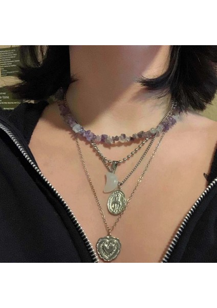 Labradorit Doğal Taş Kolye Yaz Plaj Mix Kuvars Akik Aventurin Ametist Kadın Moda Gerdanlık (Yurt Dışından) indirimleri