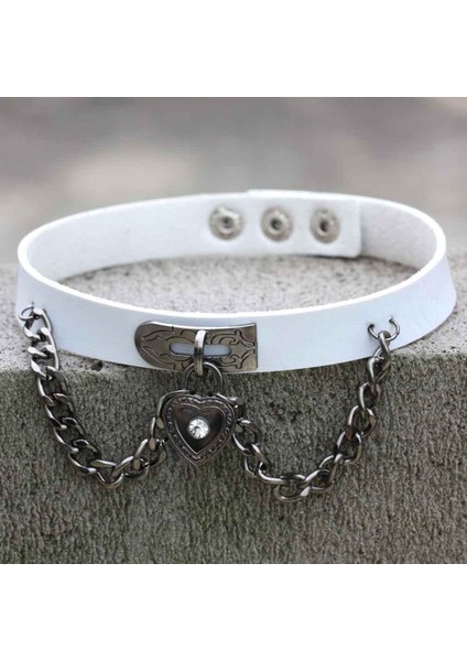 GTN02-R Olağandışı Kolye Beyaz Deri Chokers Vintage Gotik Takı Aksesuarları Goth Metal Zincir Kolye Kadınlar Için Collier Öğrencileri (Yurt Dışından)