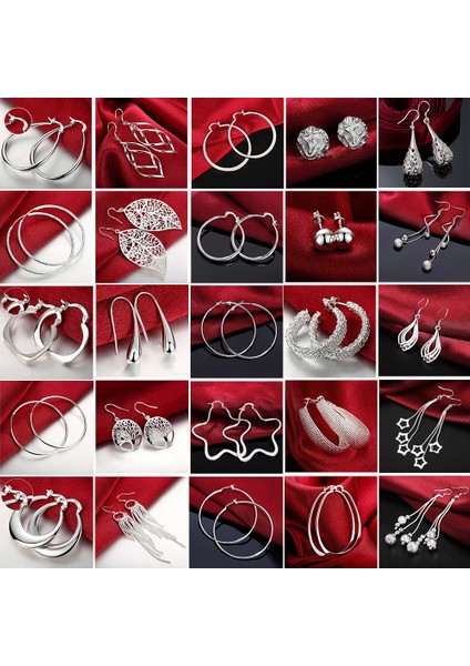 Kare En Li Terling Gümüş Küpe Basit Yuvarlak Daire Hoop Küpeler Kadın Moda Düğün Nişan Charm Takı (Yurt Dışından) fiyatları
