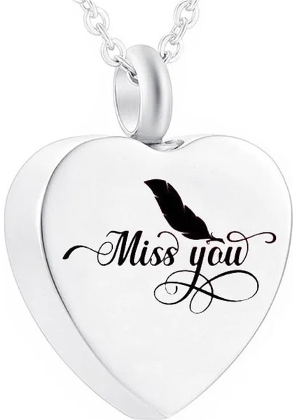 Gümüş Tarzı Kalp Kremasyon Takı Kalp Kolye Paslanmaz Çelik Urn Kolye Tüy Tipi Pet Külleri Anıt -Miss You- (Yurt Dışından)