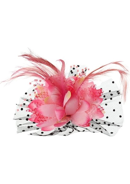 Pembe Kadın Gelin Örgü Yay Tüy Boncuk Düğün Fascinator Nokta Peçe Saç Tokası Broş (Yurt Dışından)