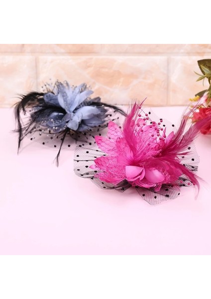 Pembe Kadın Gelin Örgü Yay Tüy Boncuk Düğün Fascinator Nokta Peçe Saç Tokası Broş (Yurt Dışından)