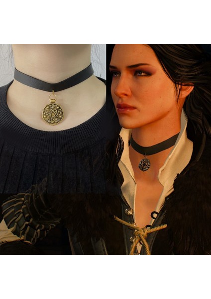 XL1639 Yennefer Siyah Deri Gerdanlık Madalyon Kolye Kolye Sihirbazı 3 Vahşi Av Oyunu Takı Gotik Kolye Kadın Parti Cosplay (Yurt Dışından)