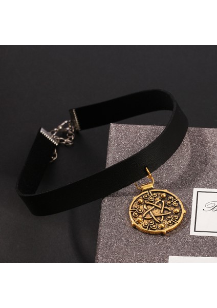 XL1639 Yennefer Siyah Deri Gerdanlık Madalyon Kolye Kolye Sihirbazı 3 Vahşi Av Oyunu Takı Gotik Kolye Kadın Parti Cosplay (Yurt Dışından)