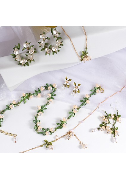 A993524E Lifefontier Trendy Emaye Çan Orkide Inci Çiçekler Gerdanlık Kolye Küpe Kadınlar Için Kız Lant Kolye Düğün Takısı (Yurt Dışından) modelleri