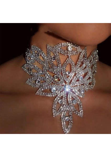 Gümüş Tarzı Yaprak Yeni Moda Rhinestone Kalp Yaka Kolye Takı Kız Için Tıknaz Bildirimi Büyük Önlük Gerdanlık Kolye Collier Boyun Aksesuarları (Yurt Dışından)