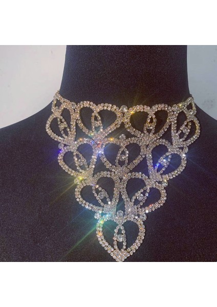 Gümüş Tarzı Yaprak Yeni Moda Rhinestone Kalp Yaka Kolye Takı Kız Için Tıknaz Bildirimi Büyük Önlük Gerdanlık Kolye Collier Boyun Aksesuarları (Yurt Dışından) modelleri