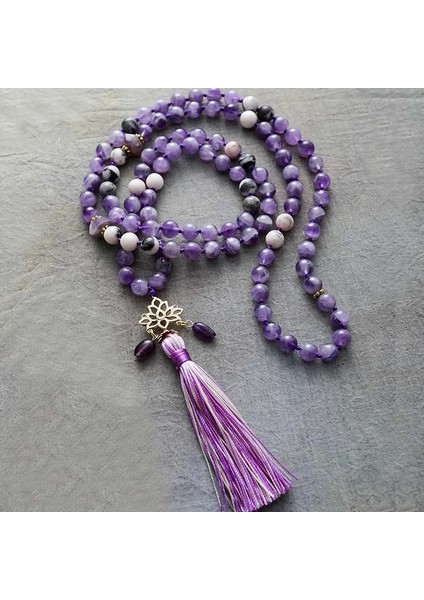 108 Boncuk Malas Şifa Kristal Ametist Enerji Manevi Lotus Kolye Anksiyete Kolye Meditasyon Yoga Kolye Takı (Yurt Dışından)