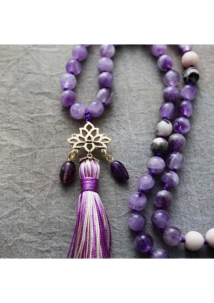 108 Boncuk Malas Şifa Kristal Ametist Enerji Manevi Lotus Kolye Anksiyete Kolye Meditasyon Yoga Kolye Takı (Yurt Dışından) modelleri