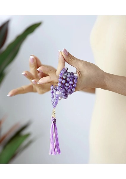 108 Boncuk Malas Şifa Kristal Ametist Enerji Manevi Lotus Kolye Anksiyete Kolye Meditasyon Yoga Kolye Takı (Yurt Dışından) fırsatları