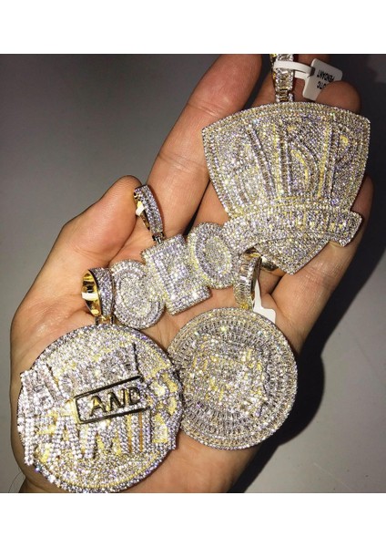 N622-GÜMÜŞ En Li Hip Hop Erkekler Kolye Koleksiyonu Çeşitli Tasarım Tam Kaplamalı 5A Cz Buzlu Out Bling Iki Ton Altın Renk Kaya Punk Kolye (Yurt Dışından) modelleri
