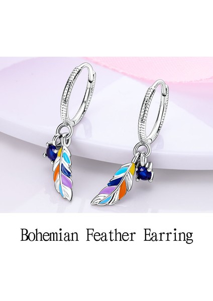 KTE084 Dangle Çift Hoop Kadın Küpe Orijinal Desigterling Gümüş Küp Zirkon Küçük Kalp U Şekli Tüy Yıldız Ay Küpe (Yurt Dışından)