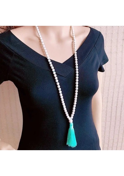 Çok Yeni Turkuaz Boncuklar El Düğümlü Iplik Püskül Kolye Uzun Kazak Zinciri Moda Aksesuarları (Yurt Dışından)