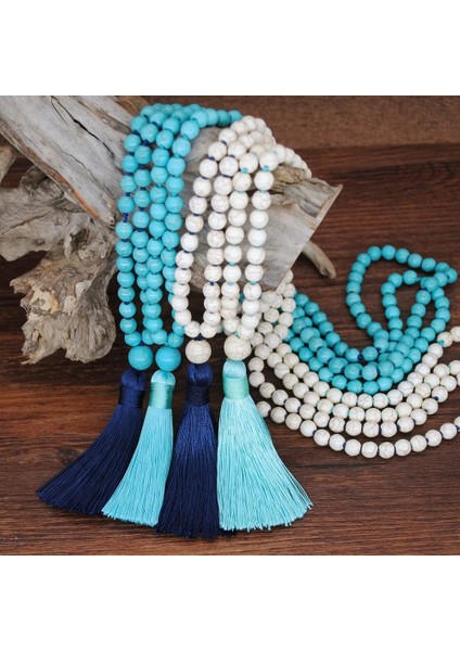 Çok Yeni Turkuaz Boncuklar El Düğümlü Iplik Püskül Kolye Uzun Kazak Zinciri Moda Aksesuarları (Yurt Dışından)