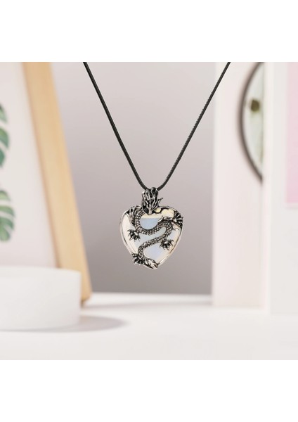 Opal Vintage Kanat Ejderha Kristal Kolye Adam Kadınlar Için Doğal Taş Taş Taş Kristaller Kalp Kolye Kolye Takı (Yurt Dışından)
