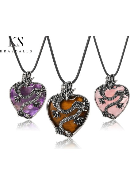 Opal Vintage Kanat Ejderha Kristal Kolye Adam Kadınlar Için Doğal Taş Taş Taş Kristaller Kalp Kolye Kolye Takı (Yurt Dışından)
