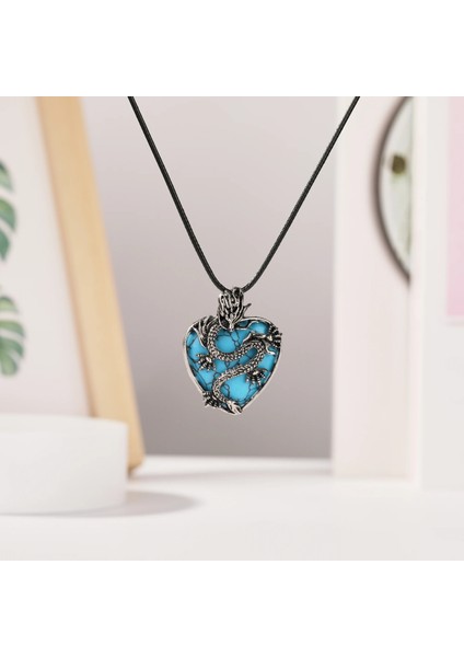 Opal Vintage Kanat Ejderha Kristal Kolye Adam Kadınlar Için Doğal Taş Taş Taş Kristaller Kalp Kolye Kolye Takı (Yurt Dışından)
