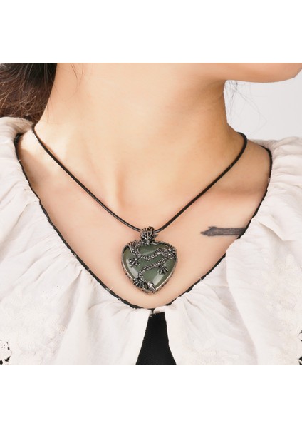 Opal Vintage Kanat Ejderha Kristal Kolye Adam Kadınlar Için Doğal Taş Taş Taş Kristaller Kalp Kolye Kolye Takı (Yurt Dışından)