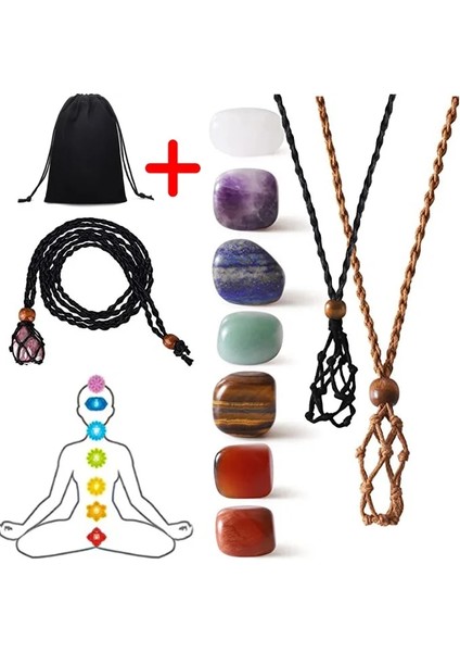 Kahverengi Kolye Net Çanta Seti Ayarlanabilir Kordon Boş Meditasyon Taş Tutucu Doğal Kuvars Kristalleri Şifa Taş Çakra Kolye Muska (Yurt Dışından)