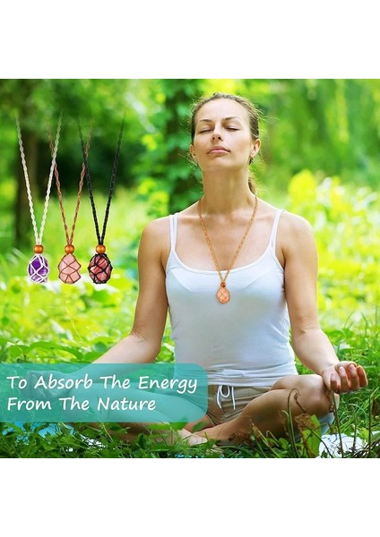 Kahverengi Kolye Net Çanta Seti Ayarlanabilir Kordon Boş Meditasyon Taş Tutucu Doğal Kuvars Kristalleri Şifa Taş Çakra Kolye Muska (Yurt Dışından)