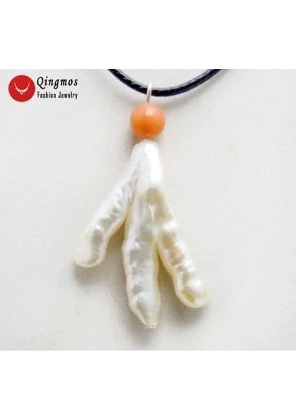 Pembe Qingmos Doğal Beyaz Inci Kolye Kolye Kadınlar Için 20*30MM Barok Tavuk Ayak Inci ve Pembe Mercan Gerdanlık 17 "takı (Yurt Dışından) fiyatları