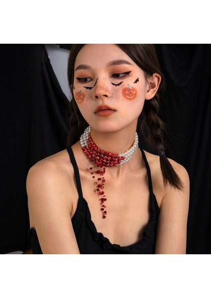 S01 Gotik Inci ve Kanlı Ccb Boncuk Kısa Gerdanlık Kolye Kadınlar Için Punk Katmanlı Boncuklu Zincir Kolye Yaka Moda Takı (Yurt Dışından)