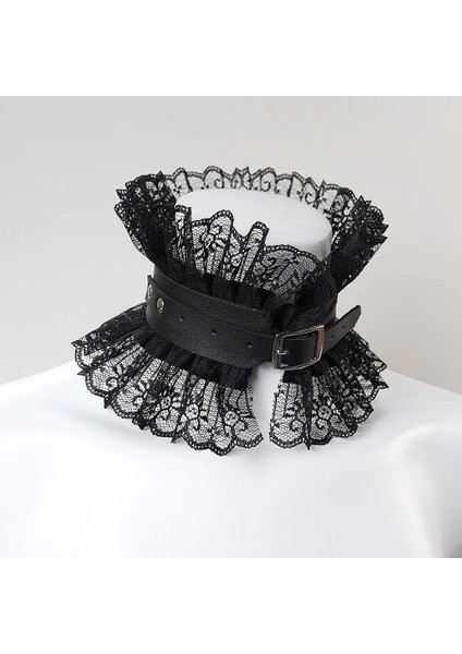 XQ-140 Koyu Goth Tarzı Abartılı Prenses Yaka Gotik Aksesuarlar Siyah Deri Dantel Gerdanlık Vintage Lolita Kolye Estetik Zincir (Yurt Dışından)