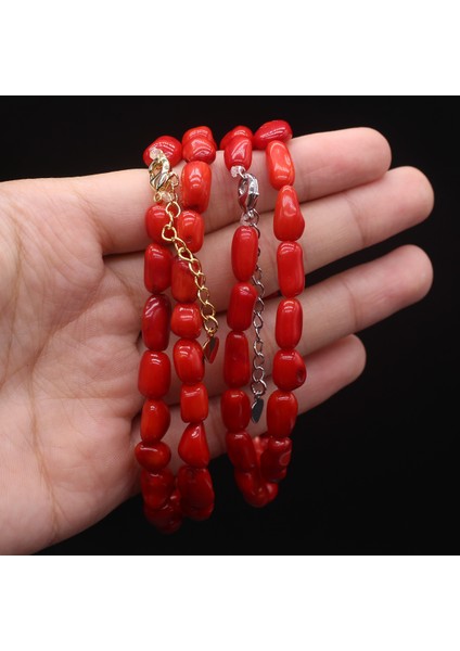 Simli Stil 8X10MM-8X12MM Doğal Taş Boncuk Düzensiz Kırmızı Mercan Boncuk Takı Yapımı Için-Dıy Charm Bilezik Kolye Aksesuarları (Yurt Dışından)