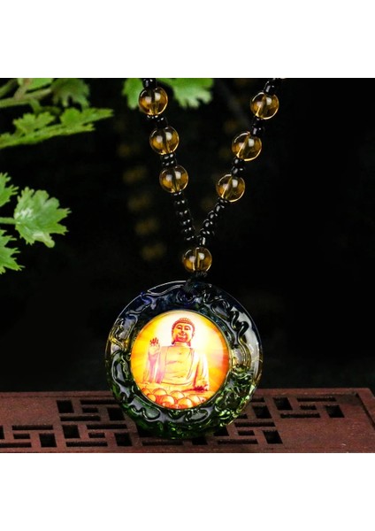 Huddha Dini Budizm Renkli Sır Vajrapani Bodhisattva Kolye Om Mani Padme Hum Kolye Buda Cam Boncuk Zincir Takı (Yurt Dışından)