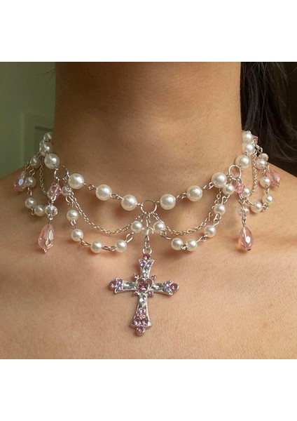 Viktorya Tarzı Katmanlı Inci Gerdanlık Kadınlar Için Kız Hediye Yıldönümü Düğün Trendy Boyun Takı Gotik Inci Kolye (Yurt Dışından)