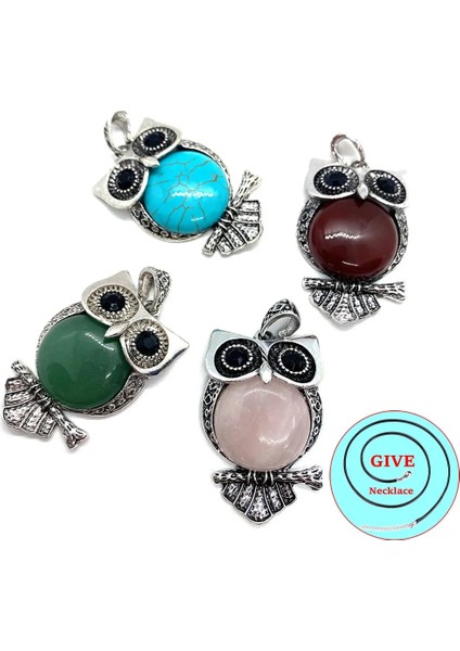 F-1 Adet Doğal Taş Baykuş Yarı Değerli Taş Kolye Çinko Alaşım Kakma Pembe Kristal Charm Dıy Kolye Yapımı Için Kadın Aksesuarları (Yurt Dışından)